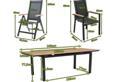 Best Garten-Essgruppe, ® anthrazit matt, Alu / Teak / Textil, Tisch 180/240 x 100cm, 4 Stapelsessel, 2 Klappstühle Garten-Essgruppen|Aluminium-Gartenmöbel