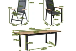 Best Garten-Essgruppe, ® anthrazit matt, Alu / Teak / Textil, Tisch 180/240 x 100cm, 4 Stapelsessel, 2 Klappstühle Garten-Essgruppen|Aluminium-Gartenmöbel