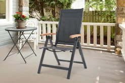 Best Garten-Essgruppe, ® anthrazit matt, Alu / Teak / Textil, Tisch 180/240 x 100cm, 4 Stapelsessel, 2 Klappstühle Garten-Essgruppen|Aluminium-Gartenmöbel
