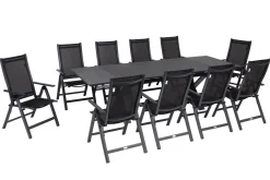 Outlet Garten-Essgruppe, ® anthrazit matt, Alu / Spraystone / Textil, Tisch 180/280x100cm, 10 Klappstühle Garten-Essgruppen