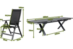 Outlet Garten-Essgruppe, ® anthrazit matt, Alu / Spraystone / Textil, Tisch 180/280x100cm, 10 Klappstühle Garten-Essgruppen