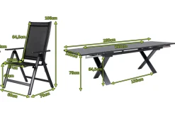Outlet Garten-Essgruppe, ® anthrazit matt, Alu / Spraystone / Textil, Tisch 180/280x100cm, 10 Klappstühle Garten-Essgruppen