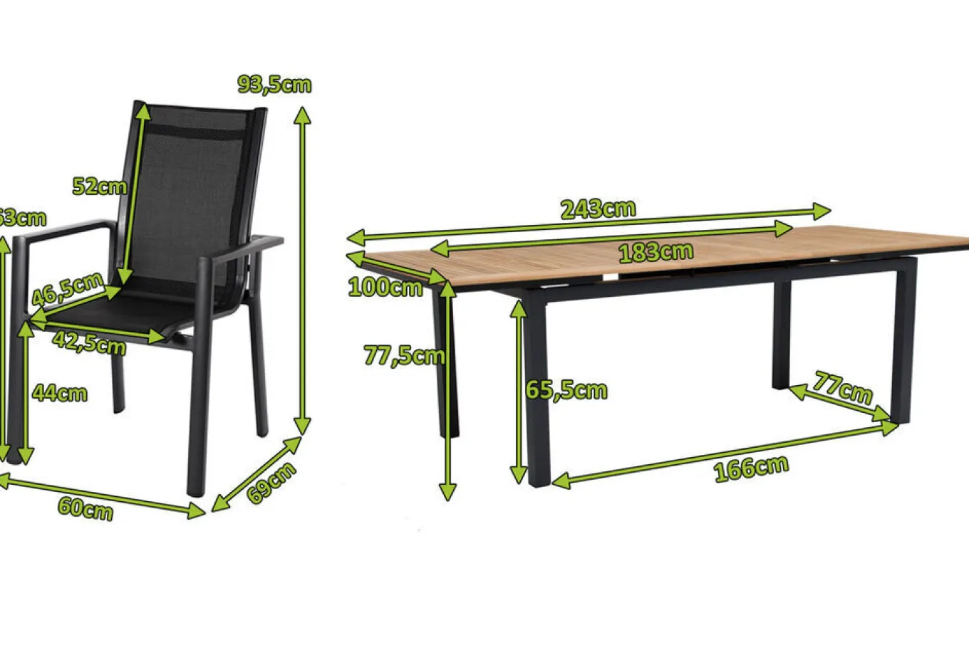 Online Garten-Essgruppe, ® anthrazit matt, Alu / Teak / Textil, Ausziehtisch 180/240x100cm, 8 Stapelsessel Garten-Essgruppen