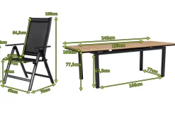 Outlet Garten-Essgruppe, ® anthrazit matt, Alu / Teak / Textil, Ausziehtisch 180/240 x 100cm, 6 Klappstühle Garten-Essgruppen