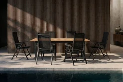 Outlet Garten-Essgruppe, ® anthrazit matt, Alu / Teak / Textil, Ausziehtisch 180/240 x 100cm, 6 Klappstühle Garten-Essgruppen