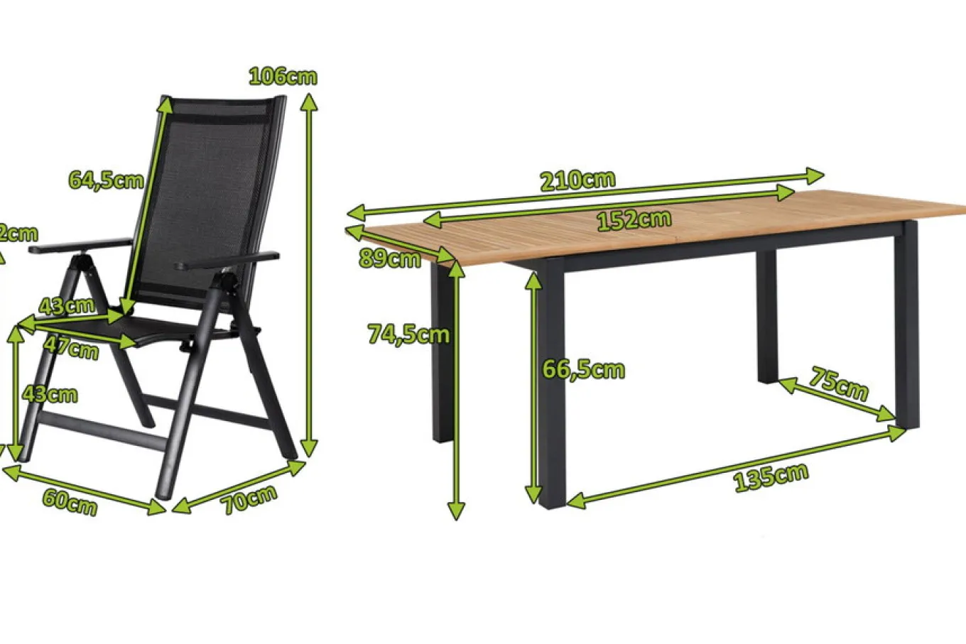 Online Garten-Essgruppe, ® anthrazit matt, Alu / Teak / Textil, Ausziehtisch 150/210 x 90 cm, 8 Klappstühle Garten-Essgruppen