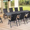 New Garten-Essgruppe, ® anthrazit matt, Alu / Spraystone / Teak, Tisch 180/280x100cm, 10 Klappstühle Garten-Essgruppen
