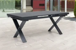 New Garten-Essgruppe, ® anthrazit matt, Alu / Spraystone / Teak, Tisch 180/280x100cm, 10 Klappstühle Garten-Essgruppen