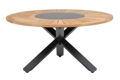 Garten-Essgruppe, ® anthrazit matt, Alu / Teak / Textil, Esstisch Ø 150 cm, 5 Klappstühle Garten-Essgruppen|Aluminium-Gartenmöbel