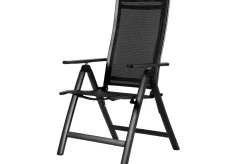 Garten-Essgruppe, ® anthrazit matt, Alu / Teak / Textil, Esstisch Ø 150 cm, 5 Klappstühle Garten-Essgruppen|Aluminium-Gartenmöbel