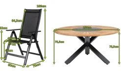 Garten-Essgruppe, ® anthrazit matt, Alu / Teak / Textil, Esstisch Ø 150 cm, 5 Klappstühle Garten-Essgruppen|Aluminium-Gartenmöbel
