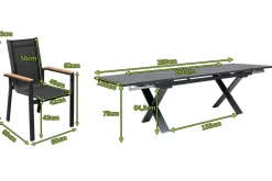 Online Garten-Essgruppe, ® anthrazit matt, Alu / Spraystone / Teak, Tisch 180/280x100cm, 10 Stapelsessel Garten-Essgruppen