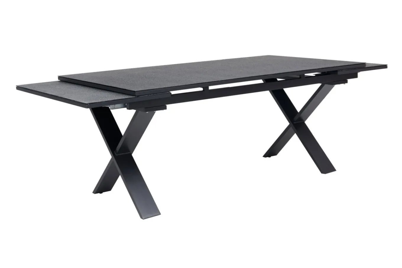 Online Garten-Essgruppe, ® anthrazit matt, Alu / Spraystone / Teak, Tisch 180/280x100cm, 10 Stapelsessel Garten-Essgruppen