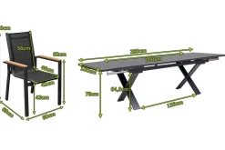 Online Garten-Essgruppe, ® anthrazit matt, Alu / Spraystone / Teak, Tisch 180/280x100cm, 8 Stapelsessel Garten-Essgruppen|Aluminium-Gartenmöbel