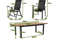 Best Garten-Essgruppe, ® anthrazit matt, Alu / Teak / Textil, Ausziehtisch 180/240 x 100cm, 4 Stapelsessel, 2 Klappstühle Garten-Essgruppen