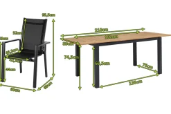 Best Garten-Essgruppe, ® anthrazit matt, Alu / Teak / Textil, Ausziehtisch 150/210x90cm, 8 Stapelsessel Garten-Essgruppen