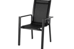 Online Garten-Essgruppe, ® anthrazit matt, Alu / Teak / Textil, Esstisch Ø 150 cm, 5 Stapelsessel Garten-Essgruppen