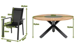 Online Garten-Essgruppe, ® anthrazit matt, Alu / Teak / Textil, Esstisch Ø 150 cm, 5 Stapelsessel Garten-Essgruppen