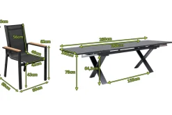 Sale Garten-Essgruppe, ® anthrazit matt, Alu / Spraystone / Teak, Tisch 180/280x100cm, 6 Stapelsessel Garten-Essgruppen