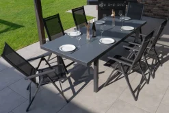 New Garten-Essgruppe, 6 Personen, ausziehbarer Tisch 180–240 cm, Aluminium/Textilene Garten-Essgruppen