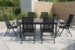New Garten-Essgruppe, 6 Personen, ausziehbarer Tisch 180–240 cm, Aluminium/Textilene Garten-Essgruppen