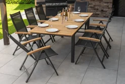 Discount Garten-Essgruppe, 8 Personen, ausziehbarer Tisch 180–240 cm, Aluminium/Teakholz FSC®-zertifiziert Garten-Essgruppen|Aluminium-Gartenmöbel