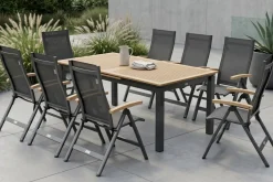 Discount Garten-Essgruppe, 8 Personen, ausziehbarer Tisch 180–240 cm, Aluminium/Teakholz FSC®-zertifiziert Garten-Essgruppen|Aluminium-Gartenmöbel