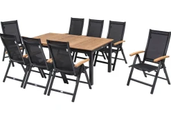 Discount Garten-Essgruppe, 8 Personen, ausziehbarer Tisch 180–240 cm, Aluminium/Teakholz FSC®-zertifiziert Garten-Essgruppen|Aluminium-Gartenmöbel