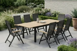 Discount Garten-Essgruppe, 8 Personen, ausziehbarer Tisch 180–240 cm, Aluminium/Teakholz FSC®-zertifiziert Garten-Essgruppen|Aluminium-Gartenmöbel