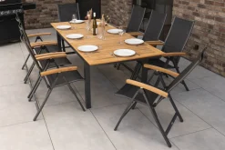 Discount Garten-Essgruppe, 8 Personen, ausziehbarer Tisch 180–240 cm, Aluminium/Teakholz FSC®-zertifiziert Garten-Essgruppen|Aluminium-Gartenmöbel