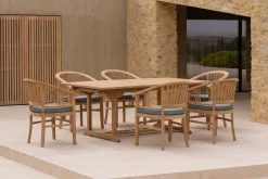 Hot Garten-Essgruppe, 6 Personen, ausziehbarer Tisch 160–210 cm, Teakholz, inkl. Polster Garten-Essgruppen