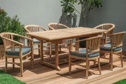 Hot Garten-Essgruppe, 6 Personen, ausziehbarer Tisch 160–210 cm, Teakholz, inkl. Polster Garten-Essgruppen
