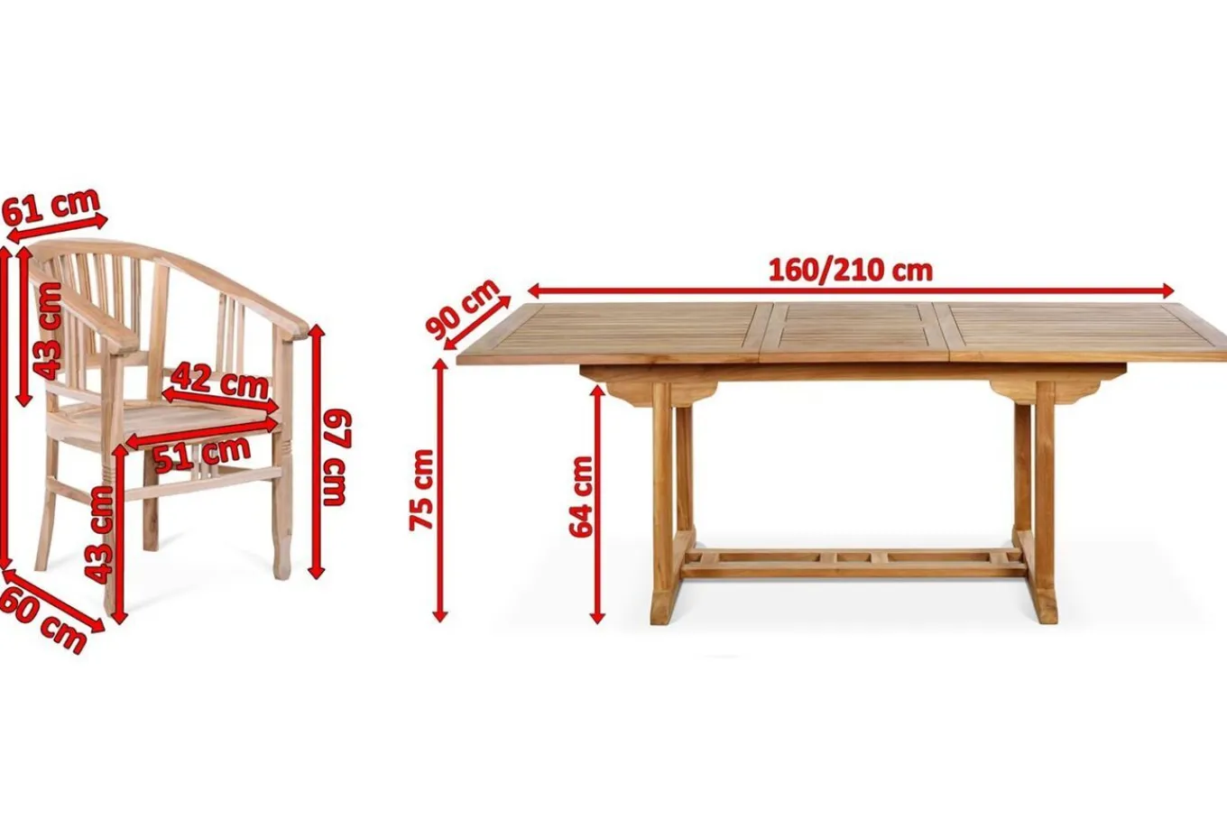 Hot Garten-Essgruppe, 6 Personen, ausziehbarer Tisch 160–210 cm, Teakholz, inkl. Polster Garten-Essgruppen
