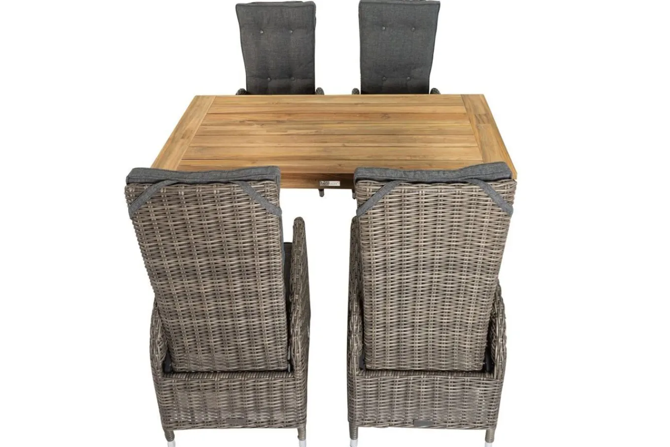 Online Garten-Essgruppe, Polyrattan/recyceltes Teak, Tisch 160 x 90 cm, 4 Hochlehner- Diningsessel, inkl. Polster, FSC®-zertifiziertes Produkt Polyrattan-Gartenmöbel|Garten-Essgruppen