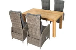 Online Garten-Essgruppe, Polyrattan/recyceltes Teak, Tisch 160 x 90 cm, 4 Hochlehner- Diningsessel, inkl. Polster, FSC®-zertifiziertes Produkt Polyrattan-Gartenmöbel|Garten-Essgruppen