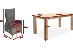 Online Garten-Essgruppe, Polyrattan/recyceltes Teak, Tisch 160 x 90 cm, 4 Hochlehner- Diningsessel, inkl. Polster, FSC®-zertifiziertes Produkt Polyrattan-Gartenmöbel|Garten-Essgruppen