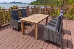 Online Garten-Essgruppe, Polyrattan/recyceltes Teak, Tisch 160 x 90 cm, 4 Hochlehner- Diningsessel, inkl. Polster, FSC®-zertifiziertes Produkt Polyrattan-Gartenmöbel|Garten-Essgruppen