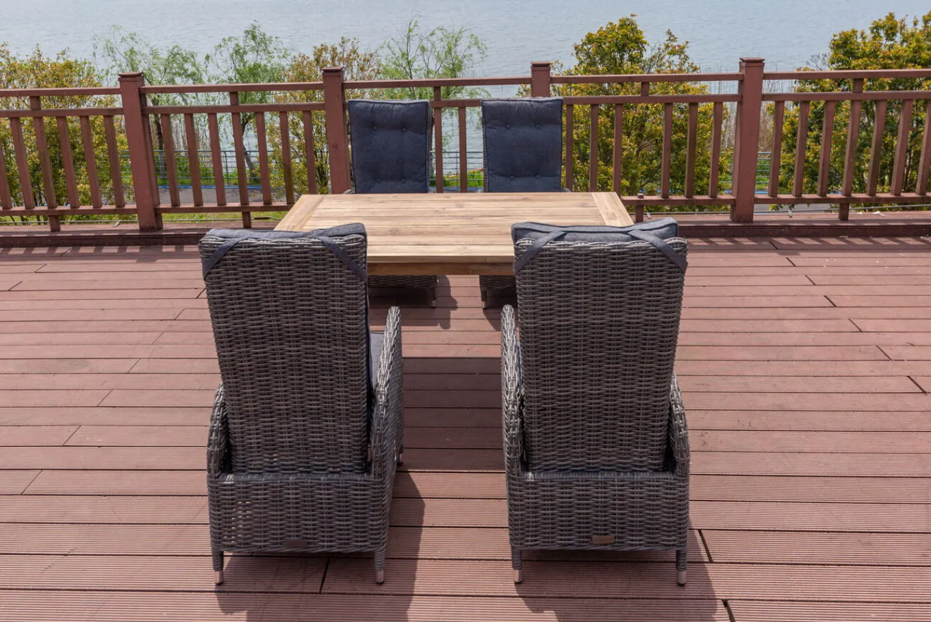 Online Garten-Essgruppe, Polyrattan/recyceltes Teak, Tisch 160 x 90 cm, 4 Hochlehner- Diningsessel, inkl. Polster, FSC®-zertifiziertes Produkt Polyrattan-Gartenmöbel|Garten-Essgruppen