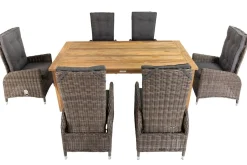 Garten-Essgruppe, Polyrattan/Teakholz, Tisch 200 x 100 cm, 6 Hochlehner- Diningsessel, inkl. Polster Polyrattan-Gartenmöbel|Garten-Essgruppen