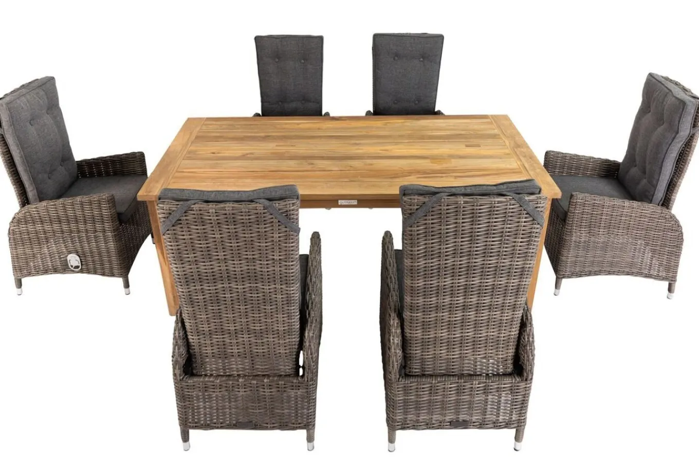 Garten-Essgruppe, Polyrattan/Teakholz, Tisch 200 x 100 cm, 6 Hochlehner- Diningsessel, inkl. Polster Polyrattan-Gartenmöbel|Garten-Essgruppen