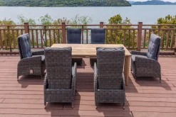 Garten-Essgruppe, Polyrattan/Teakholz, Tisch 200 x 100 cm, 6 Hochlehner- Diningsessel, inkl. Polster Polyrattan-Gartenmöbel|Garten-Essgruppen