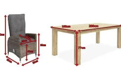 Garten-Essgruppe, Polyrattan/Teakholz, Tisch 200 x 100 cm, 6 Hochlehner- Diningsessel, inkl. Polster Polyrattan-Gartenmöbel|Garten-Essgruppen