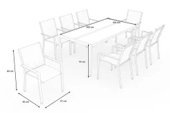 Online Garten-Essgruppe, schwarz/graphite, Edelstahl/Glaskeramik, Tisch 200x100cm, 8 Stapelstühle, witterungsbeständig Garten-Essgruppen