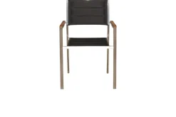 Outlet Garten-Essgruppe, schwarz, Edelstahl/Teak, Esstisch 180 x 90 cm, 6 Stapelstühle gepolstert Garten-Essgruppen|Edelstahl-Gartenmöbel