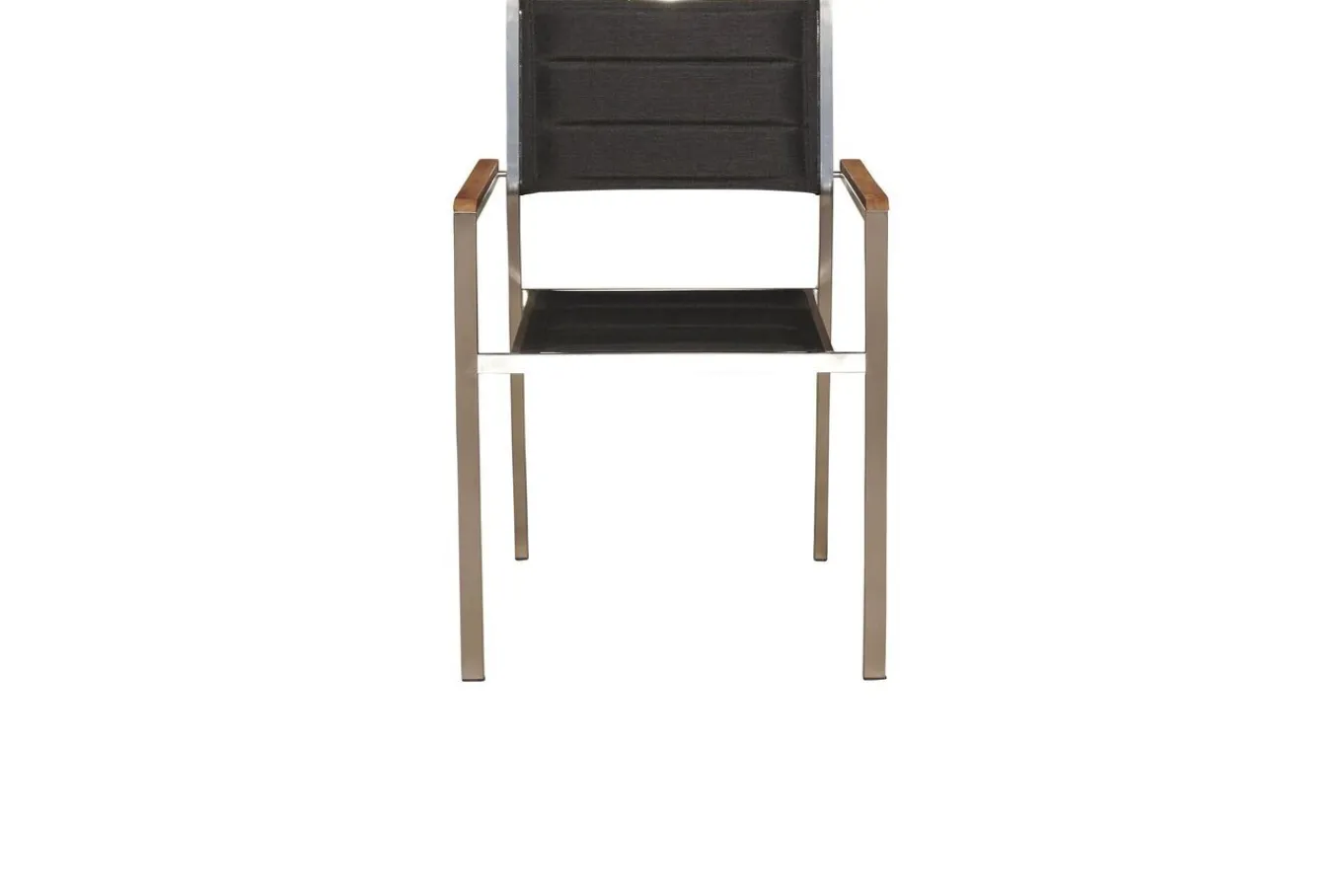Outlet Garten-Essgruppe, schwarz, Edelstahl/Teak, Esstisch 180 x 90 cm, 6 Stapelstühle gepolstert Garten-Essgruppen|Edelstahl-Gartenmöbel