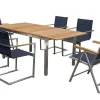 Clearance Garten-Essgruppe, schwarz, 180/240 x 100 cm, Edelstahl/Teak, Ausziehtisch, 4 Stühle padded, 2 Klappstühle, FSC®-zertifiziertes Produkt Edelstahl-Gartenmöbel