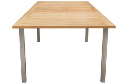 Clearance Garten-Essgruppe, schwarz, 180/240 x 100 cm, Edelstahl/Teak, Ausziehtisch, 4 Stühle padded, 2 Klappstühle, FSC®-zertifiziertes Produkt Edelstahl-Gartenmöbel