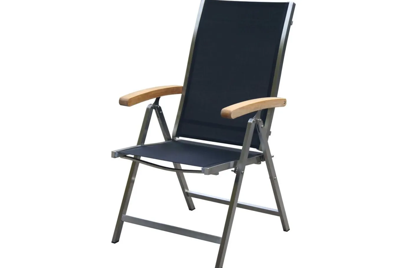 Clearance Garten-Essgruppe, schwarz, 180/240 x 100 cm, Edelstahl/Teak, Ausziehtisch, 4 Stühle padded, 2 Klappstühle, FSC®-zertifiziertes Produkt Edelstahl-Gartenmöbel