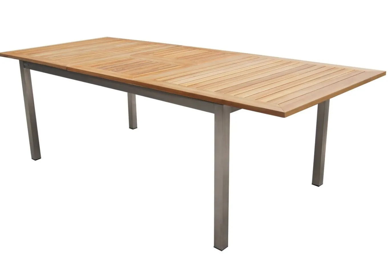 Clearance Garten-Essgruppe, schwarz, 180/240 x 100 cm, Edelstahl/Teak, Ausziehtisch, 4 Stühle padded, 2 Klappstühle, FSC®-zertifiziertes Produkt Edelstahl-Gartenmöbel