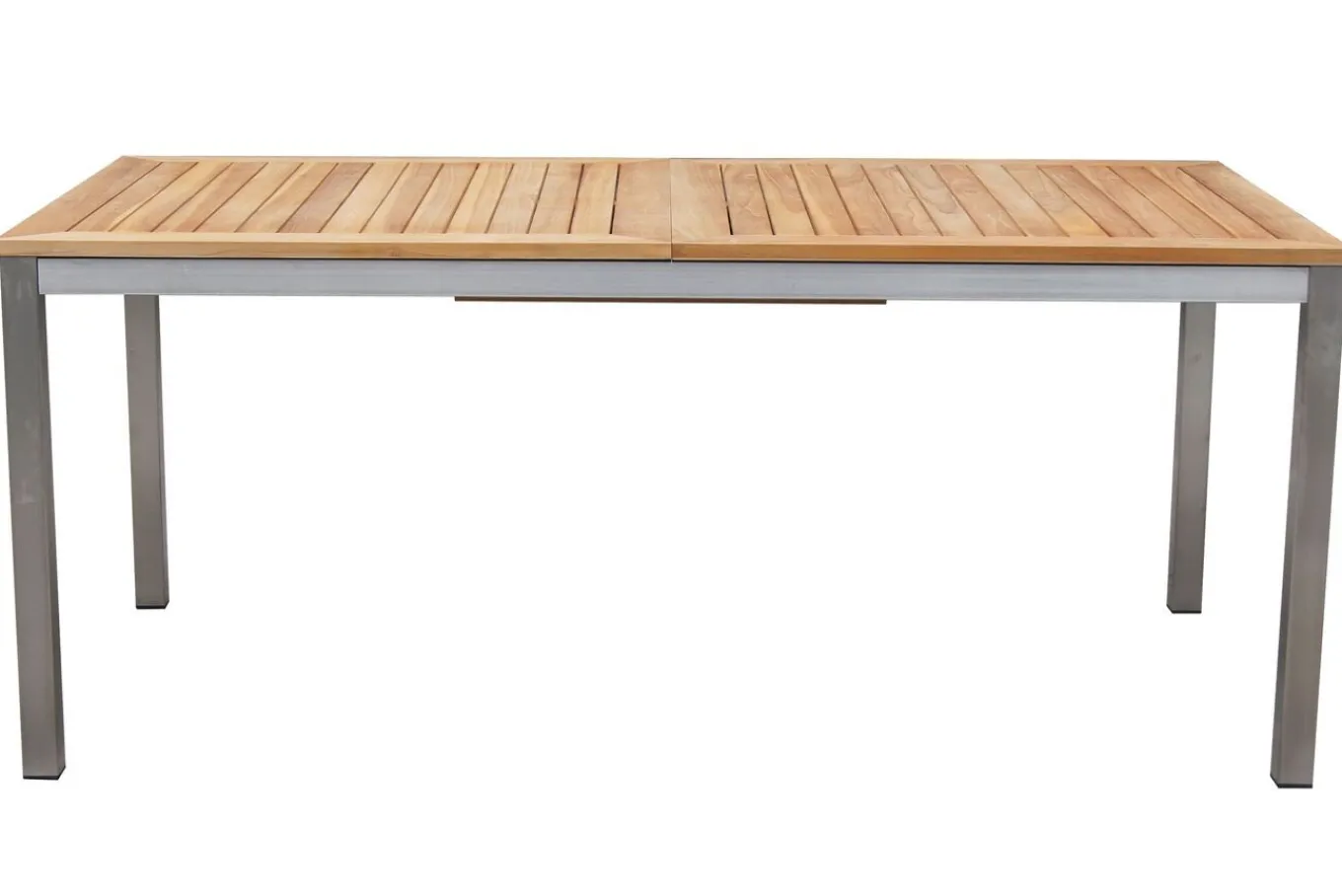 Garten-Essgruppe, schwarz, 200/300 x 100 cm, Edelstahl/Teak, Ausziehtisch, 8 Stapelstühle, 2 Klappstühle, FSC®-zertifiziertes Produkt Garten-Essgruppen|Edelstahl-Gartenmöbel